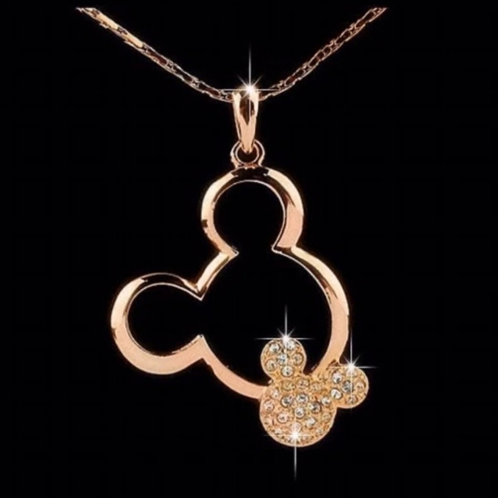 Rose Gold Mickey Mouse Crystal Necklace - Disney jewelry gift for women